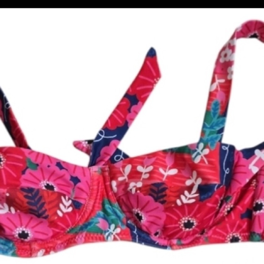 Floral Pink and Blue Bikini Top